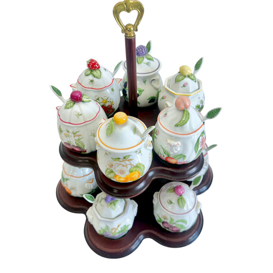 Vintage Lenox Orchard Jelly Jar Set and Wooden Stand – 1991